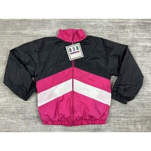 J.P.I. Company Windbreaker Kids L 14-16 Pink Black Retro 90s Colorblock Jacket